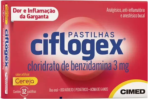 Imagem de PASTILHAS PARA GARGANTA CIFLOGEX SABOR CEREJA COM 12 UNIDADES